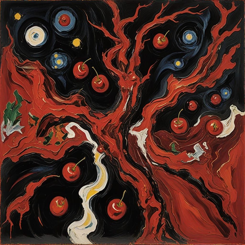 Cherry Cosmos in Neo-Impressionist Style