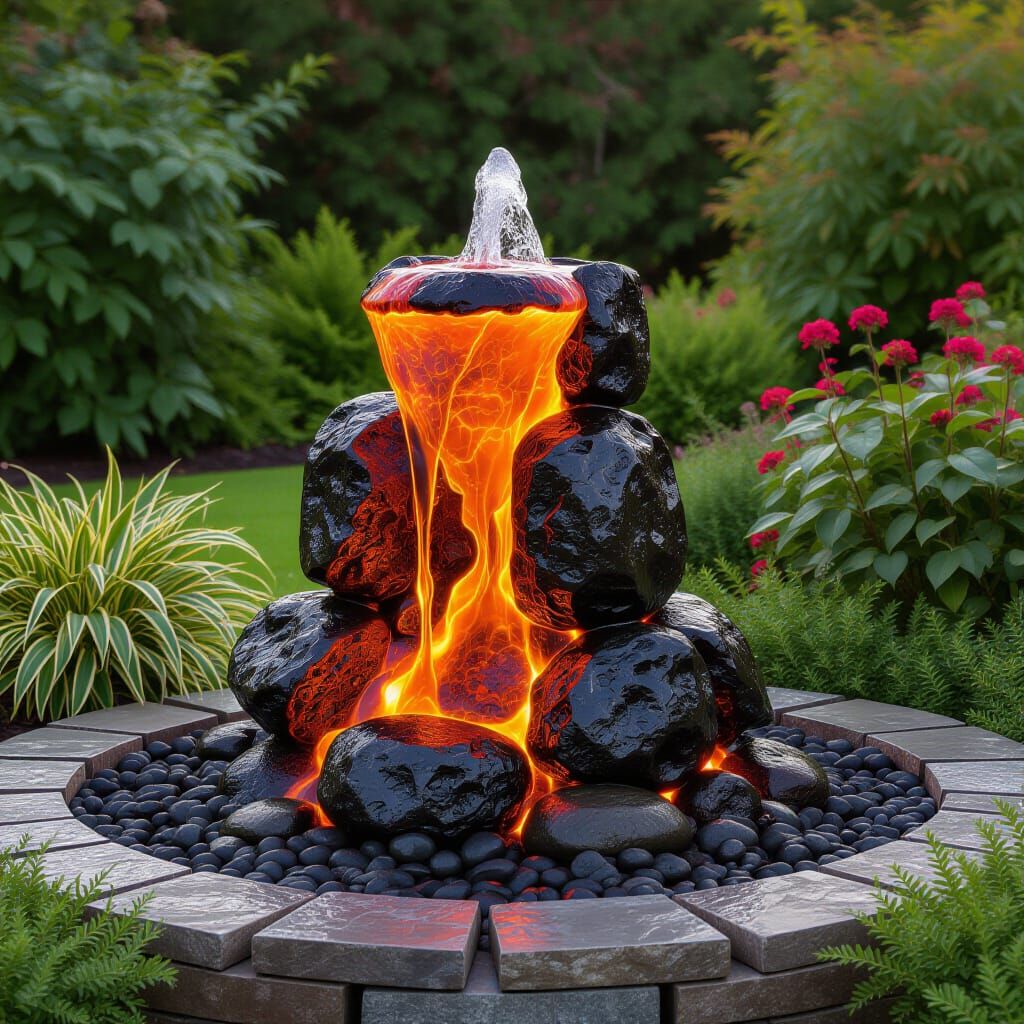 Lava Fountain in Garden Oasis