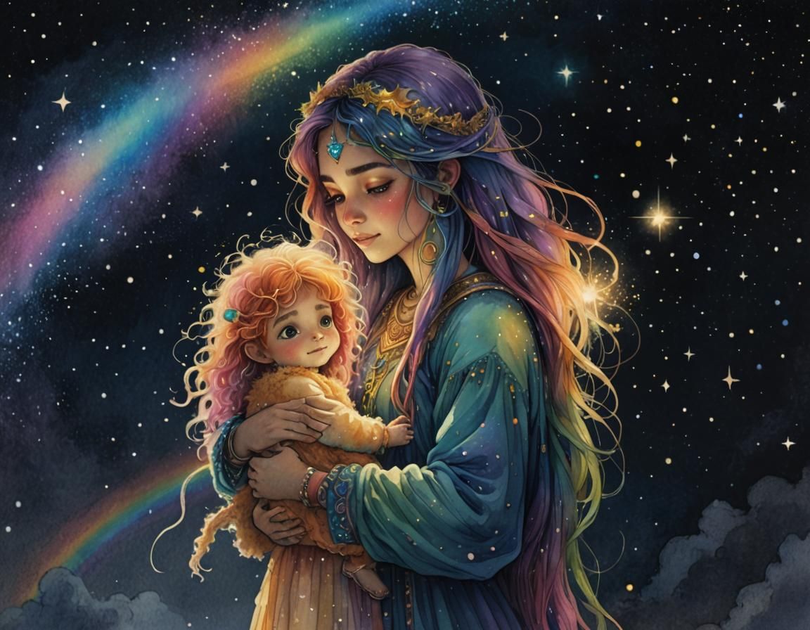 Djinn Mother and Monster Child in Stardust Rainbow
