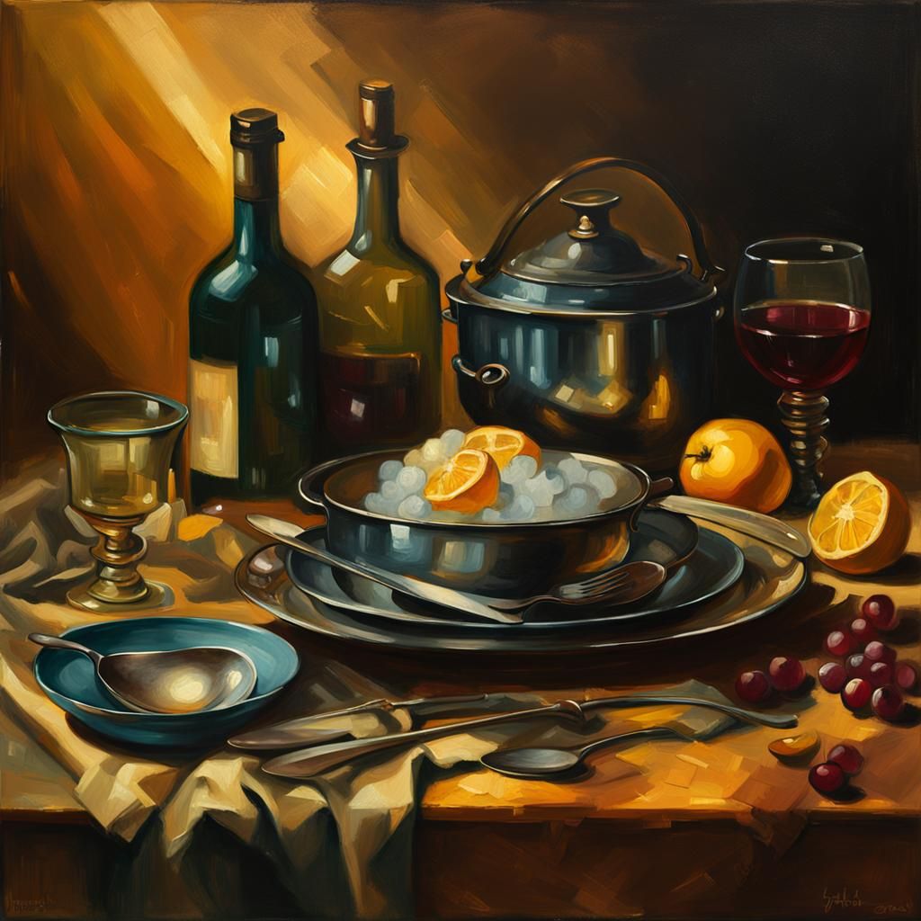 Steaming Meal Still Life in Dutch Masters Style