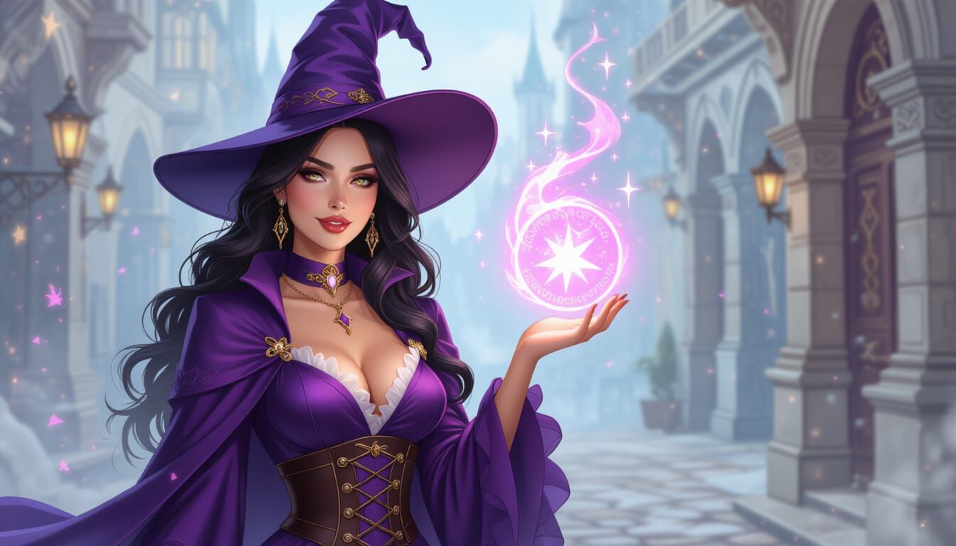Glamourous Witch Casting a Spell