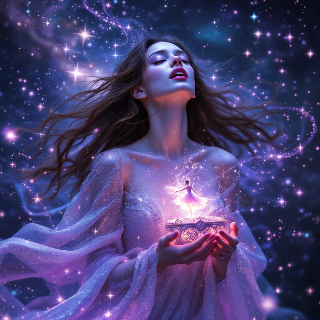Cosmic Dancer with Music Box in Space