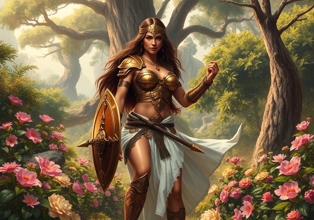 Amazon Warrior Guards Vibrant Garden Oasis