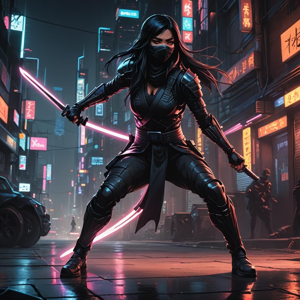 Neon Noir Ninja Assassin in Futuristic City