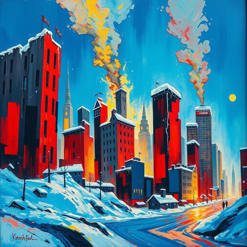Vibrant Fauvist Cityscape in Turmoil