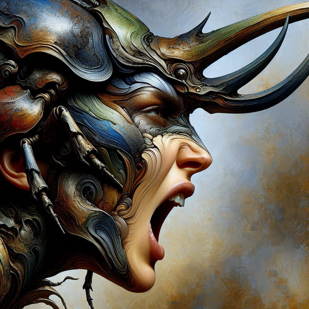 Woman's Powerful War Shout with Beetle Headdress