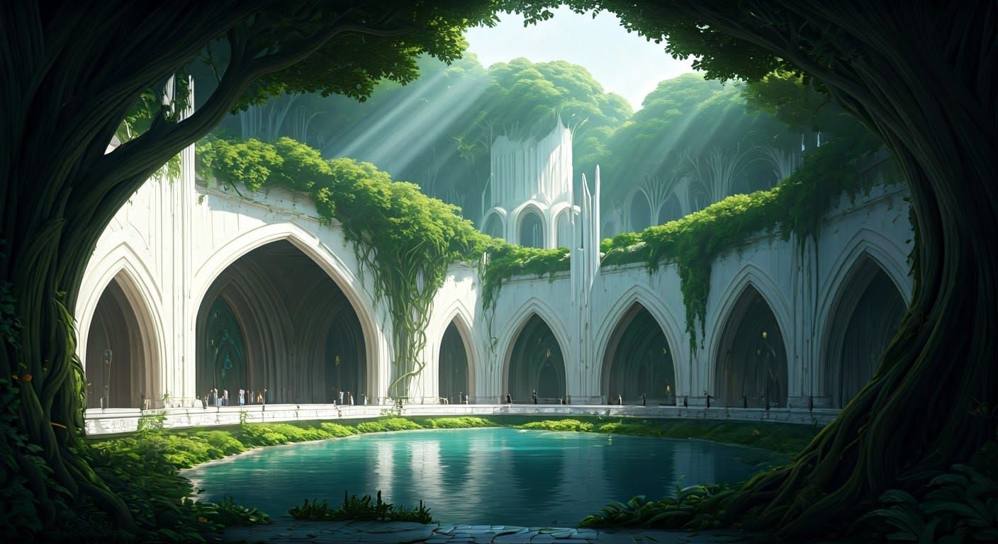 Ethereal Elven Metropolis Amidst Lush Canopies