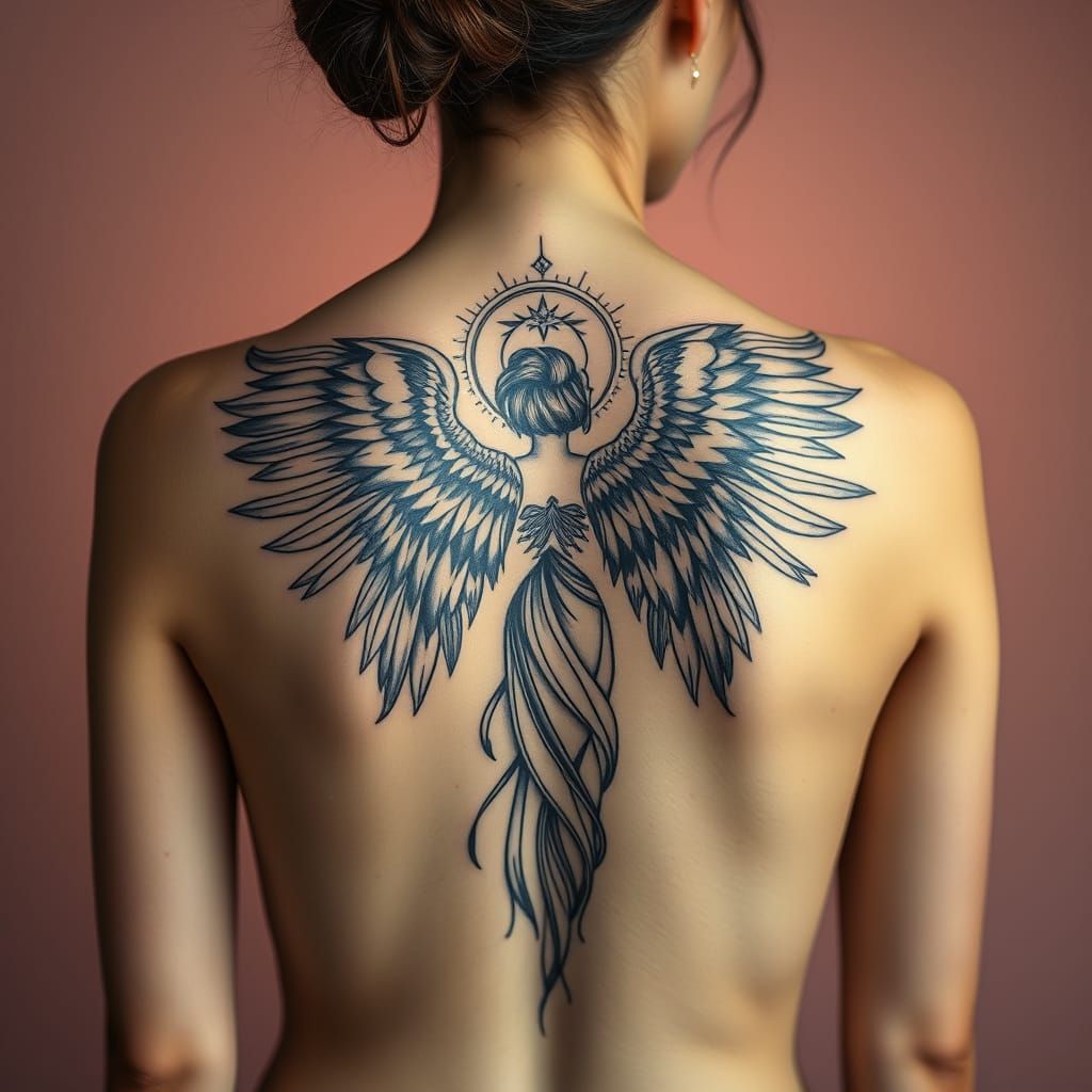 Angel Tattoo Art with Dark Elegance in Vintage Style