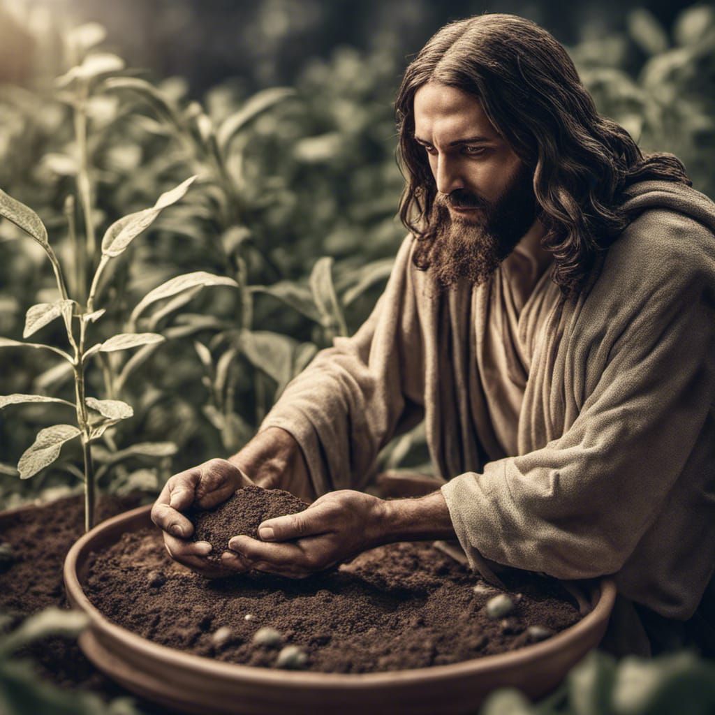 Jesus Christ Planting Seeds: Hyperrealistic 64 Megapixel Por...