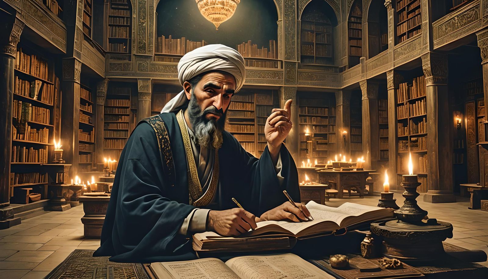 Al-Khwarizmi Inventing Algebra: Realistic Photography