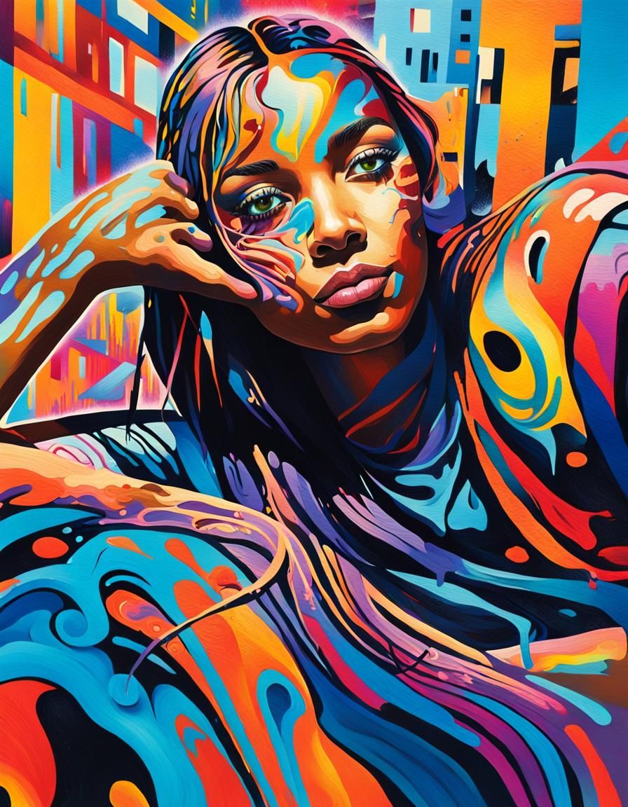 Graffiti Art Portrait of Woman in Street Art Style
