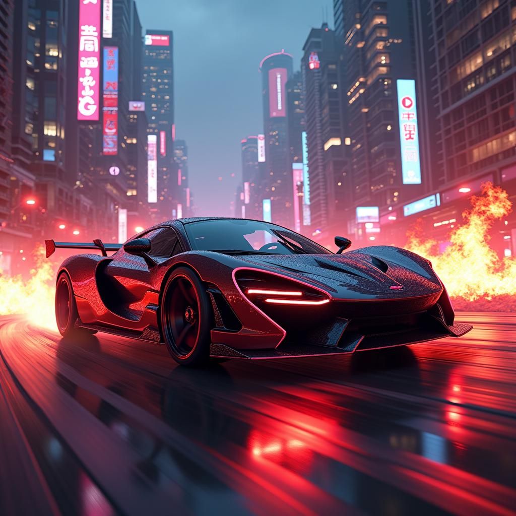 McLaren P1 Races Through Burning Neon City