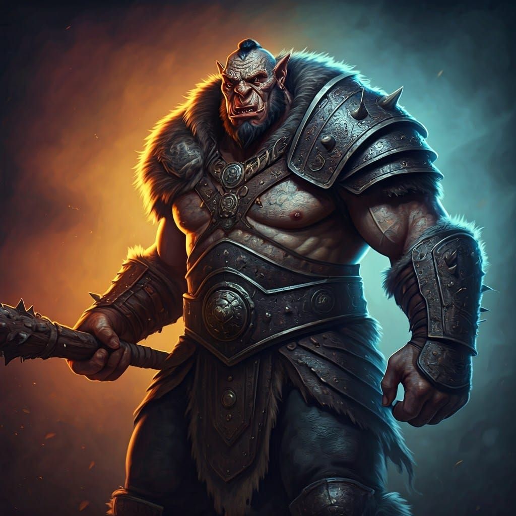 Mighty Ogre Warrior in Fur and Leather Armor