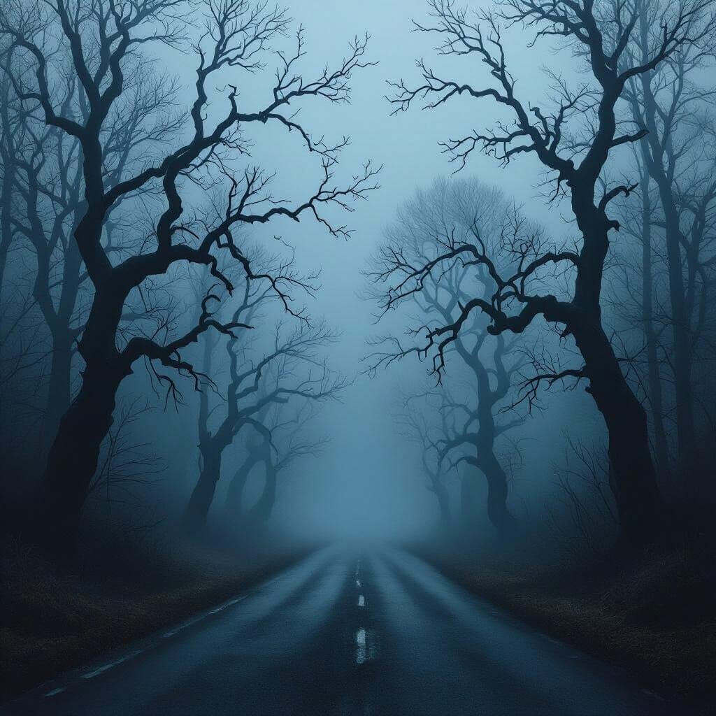 Mystical Forest Road at Midnight, Cinematic Style