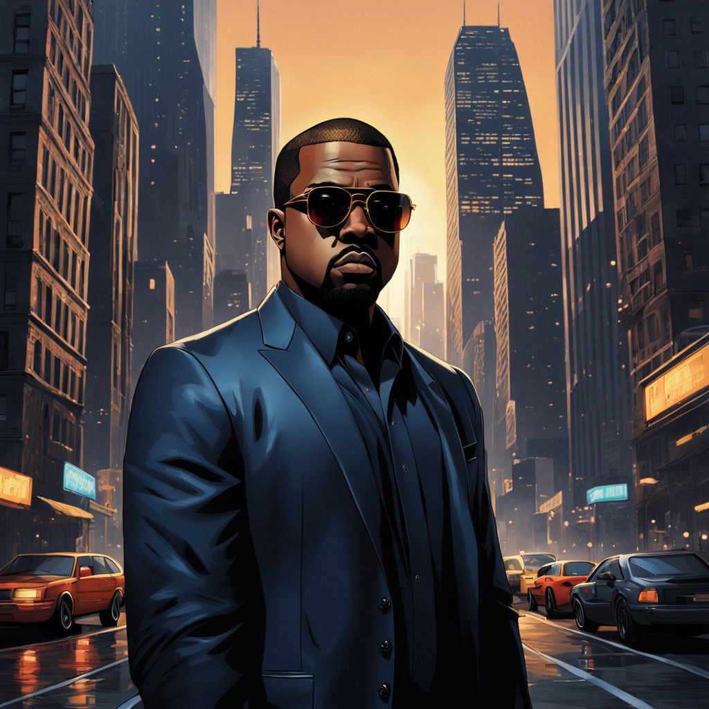 Confident Kanye West in Hyper-Realistic Comic Book Art