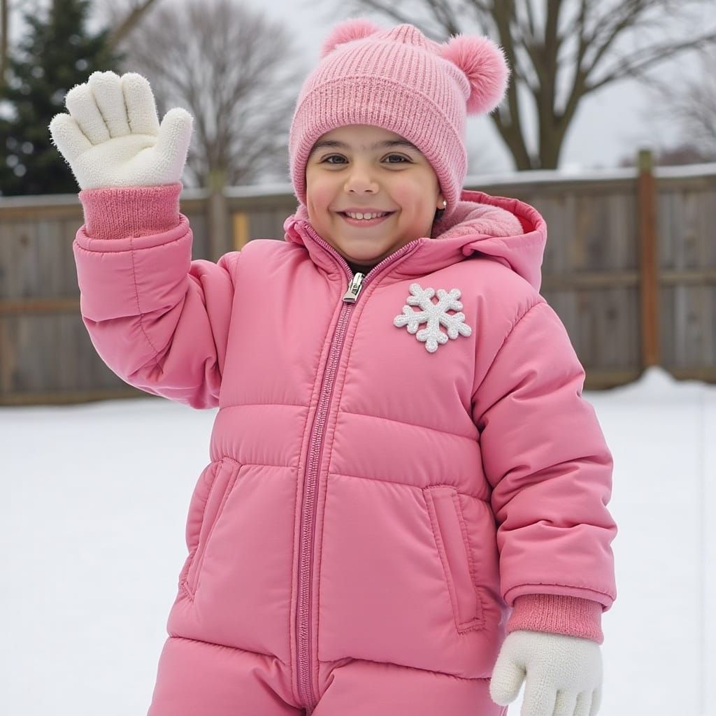 Retro Winter Wonderland Scene with Smiling Child