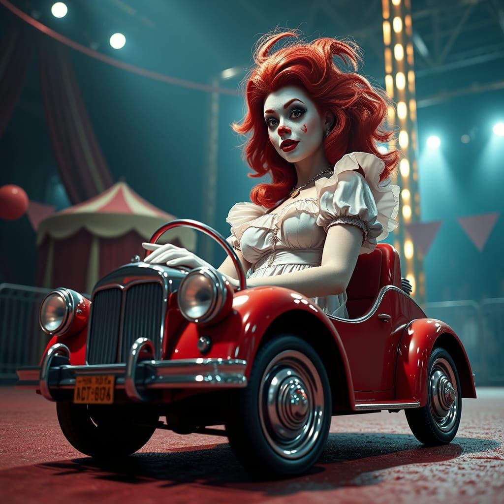 Giant Pin-Up Girl in Miniature Clown Car, Norman Rockwell St...