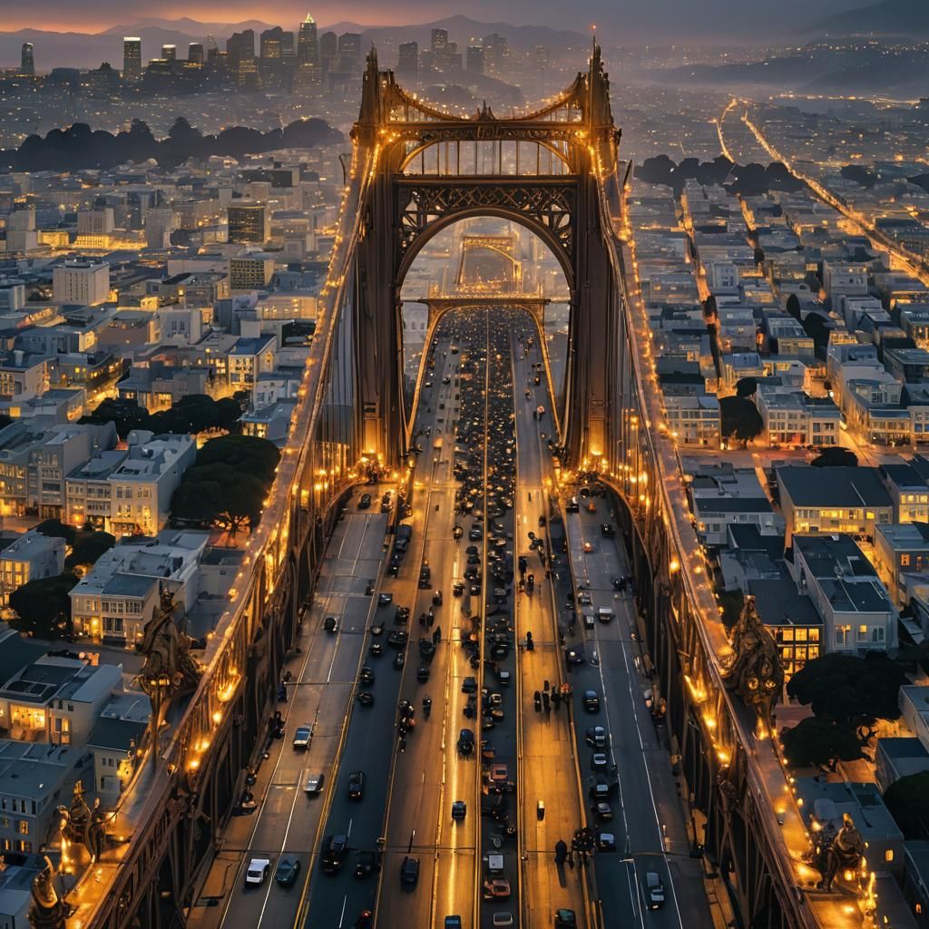 Golden Gate Bridge Macro Shot in Classical Horror Style