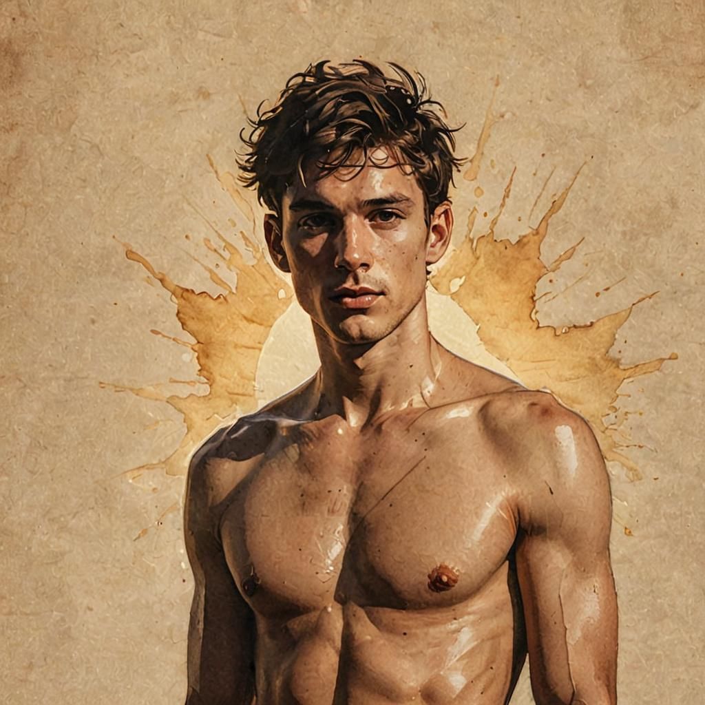 Minimalist Ink Sketch: Shadowy Man Beneath Golden Sunrise