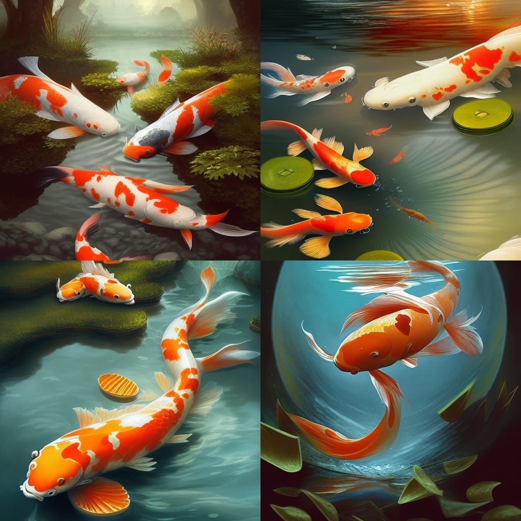 Koi Fish Pond Fantasy Digital Painting