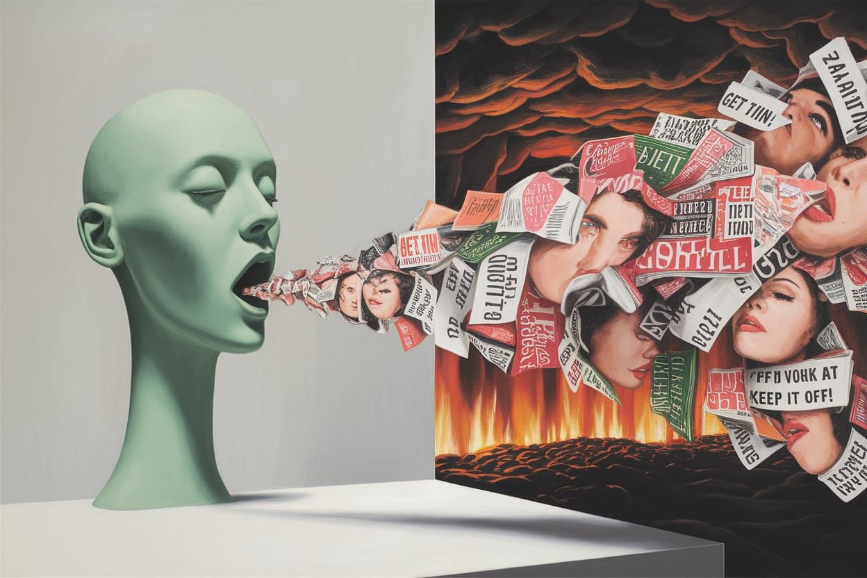 Surreal Face Spews Diet Culture Chaos as Dalí-esque Oil Pain...