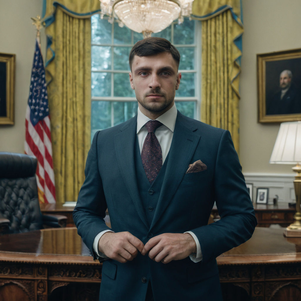 Epic Portrait of Young Ukrainian-Jewish Leader in Oval Offic...