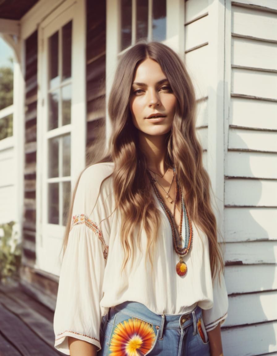 Vintage Polaroid of a Beautiful Hippie Woman