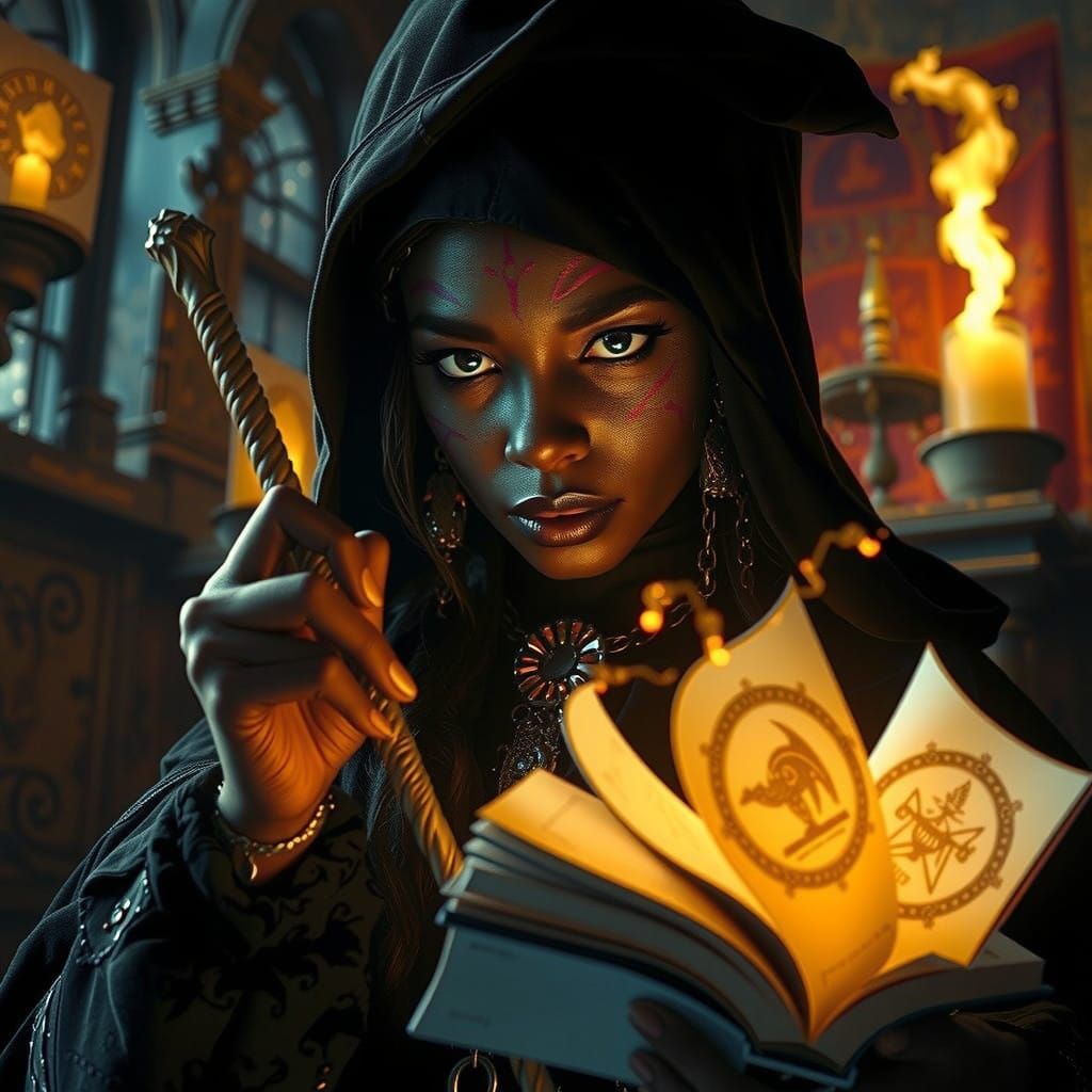 Enchanted Arcane Sorceress in a Tower of Secrets