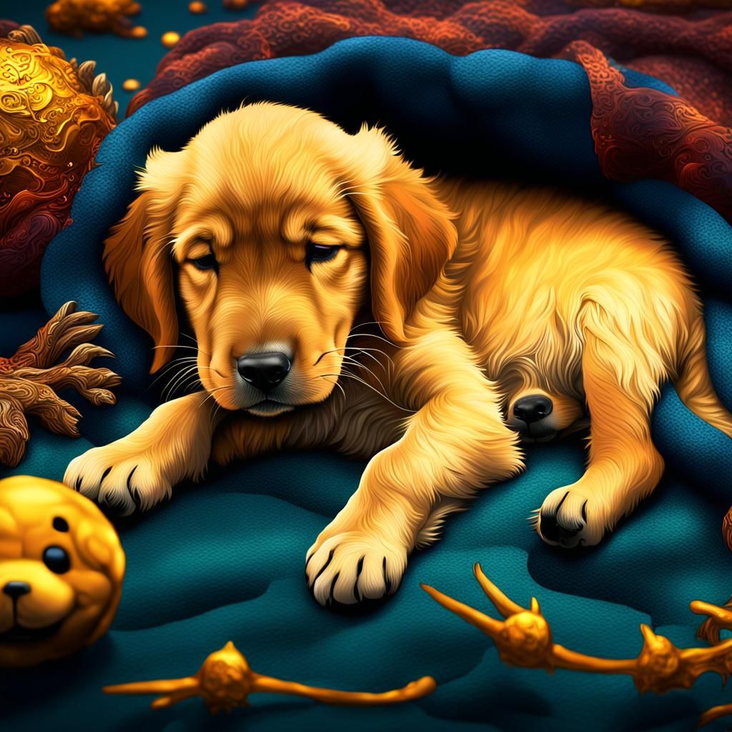 Sleeping Golden Retriever Puppy: Detailed Matte Painting
