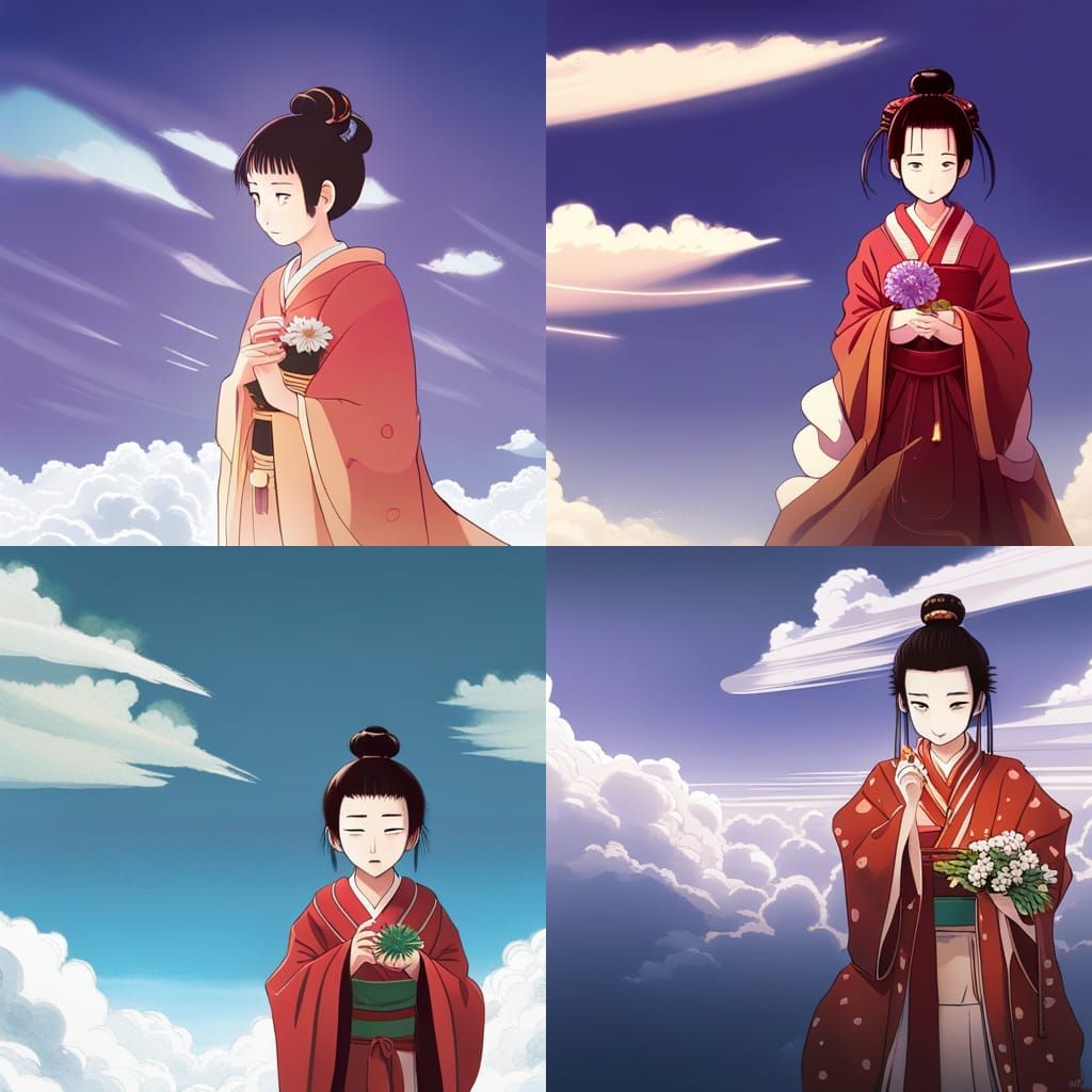 Geisha Holding Flower in Ghibli Anime Style
