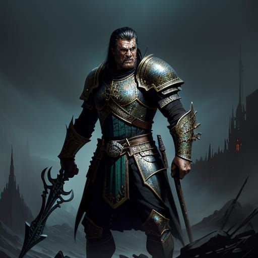 Epic Cleric in Battle with Glowing Warhammer