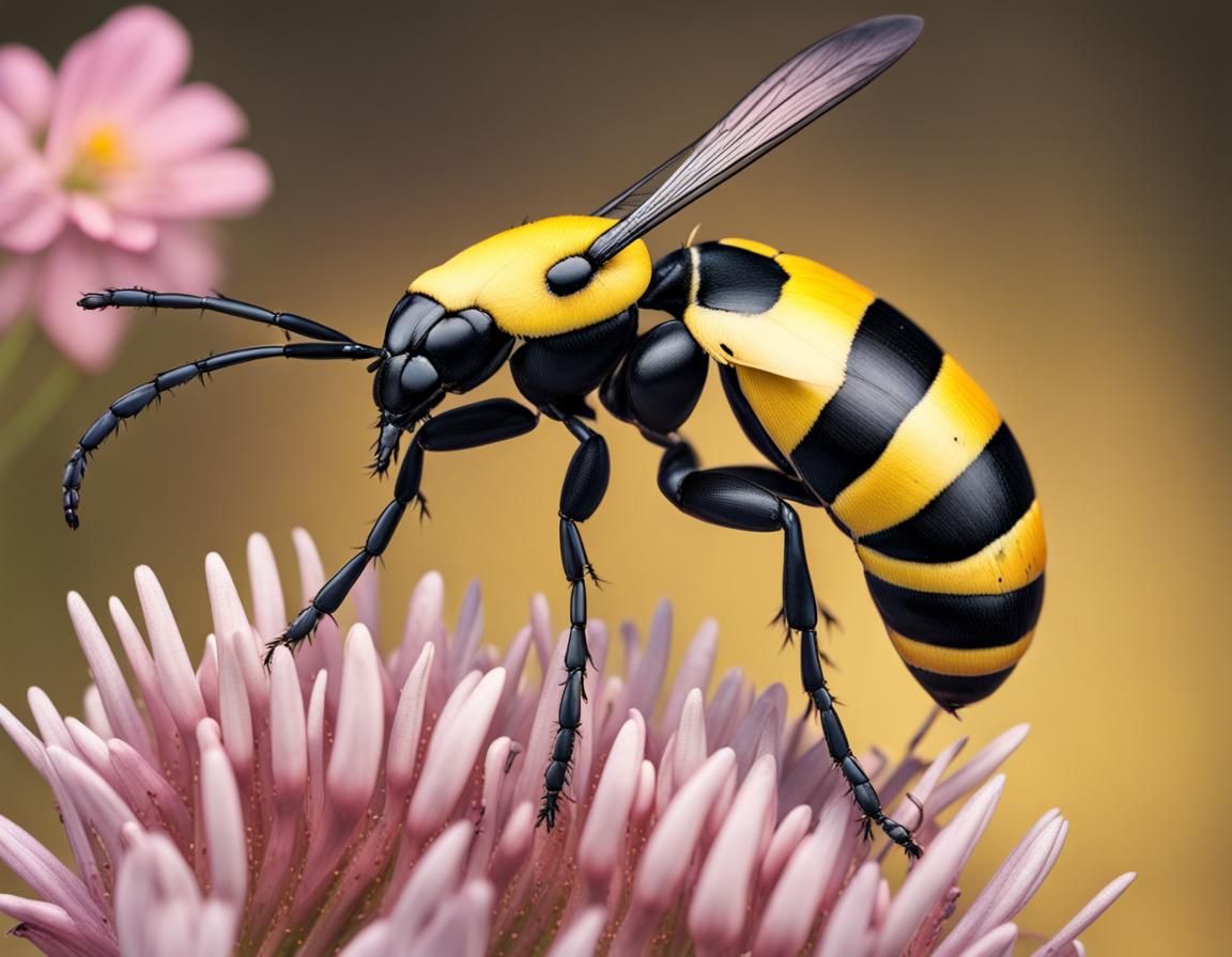 Wasp Beetle Clytus Arietis on Flower: Photorealistic Image