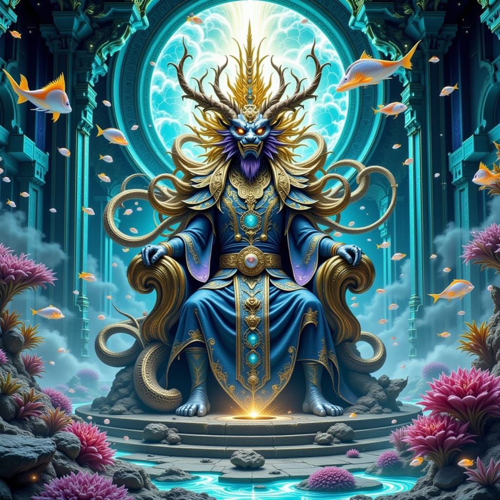 Ryujin, Dragon King of the Ocean, in Japanese Art Style