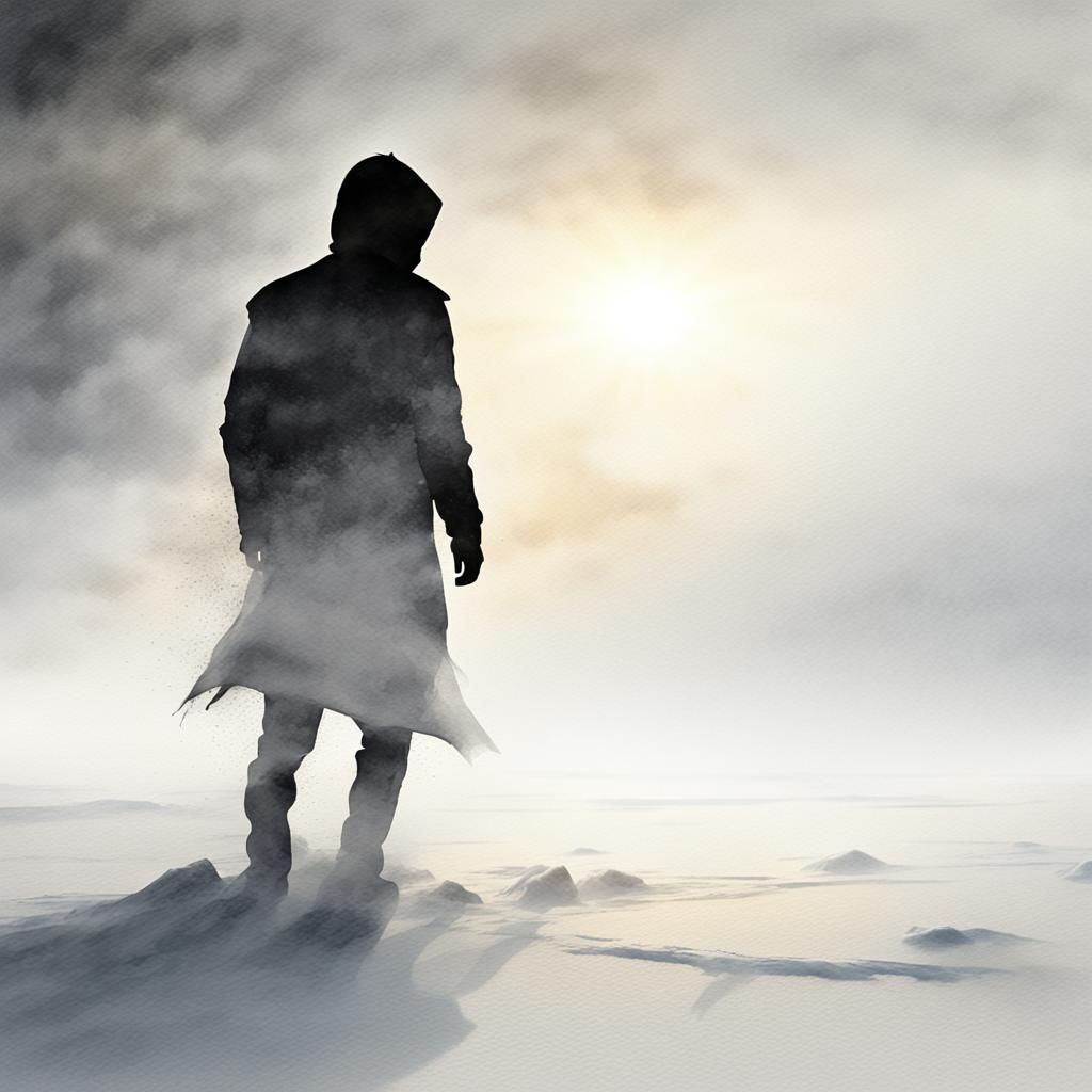 A Silhouetted Survivor Walks into a Raging Arctic Storm in A...