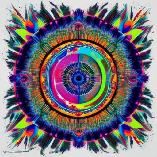 Colorful Polychromatic Mandala in Graffiti Art Style