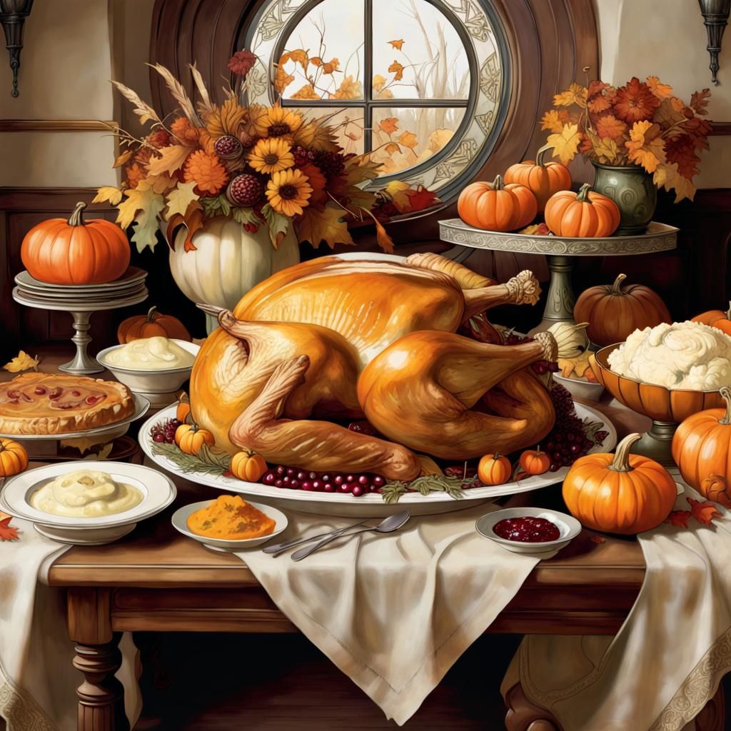 Thanksgiving Harvest Table in Art Nouveau Style