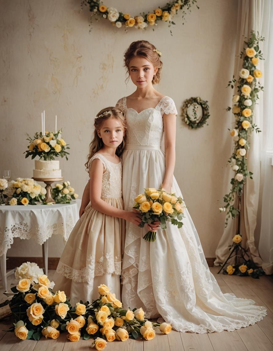 Vintage Wedding Photo of Bride and Bridesmaid
