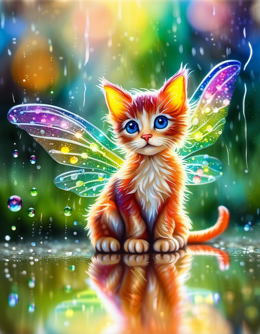 Glittering Pixie Kitten in Acrylic Painting