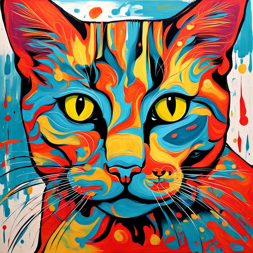 Abstract Cat Art in Complementary Colors