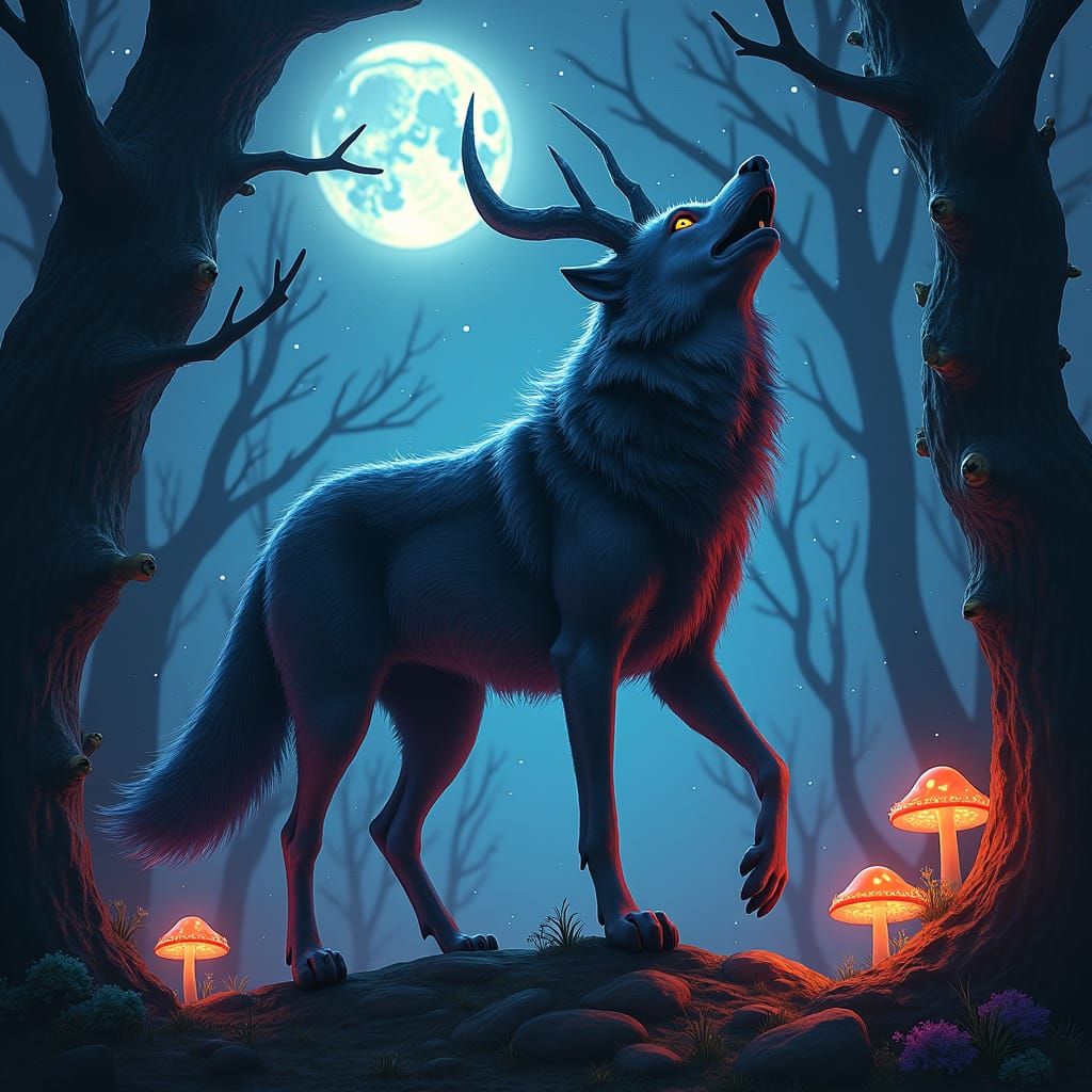 Mystical Scorpio Wolf in Dark Forest