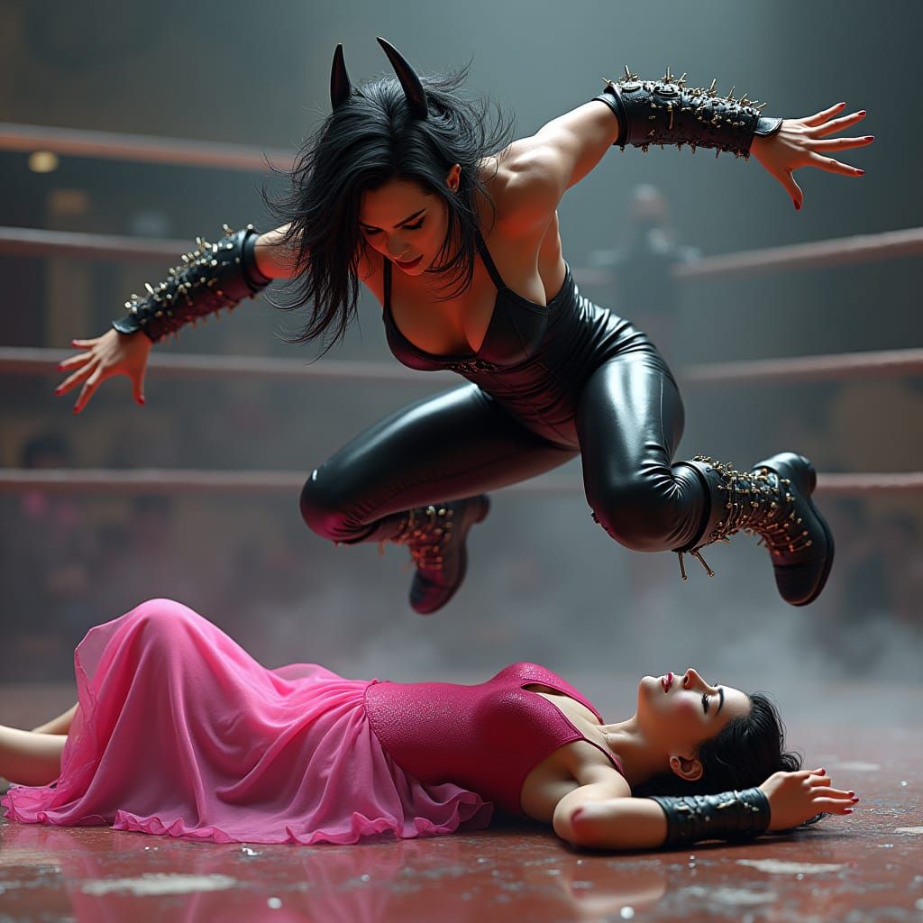 Female Wrestler Leaping in the Air, Fantasy Concept Art