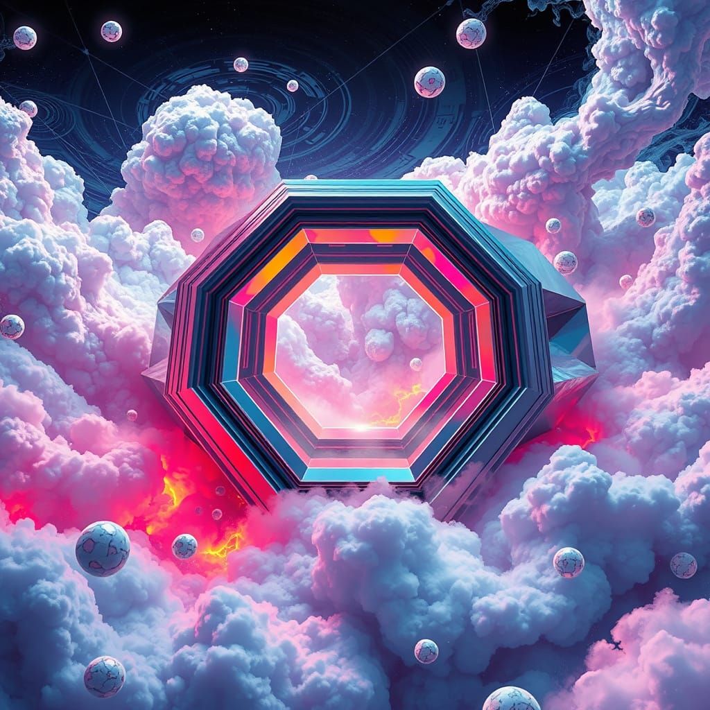 Futuristic Octagon Structure in Neon Dreamscape