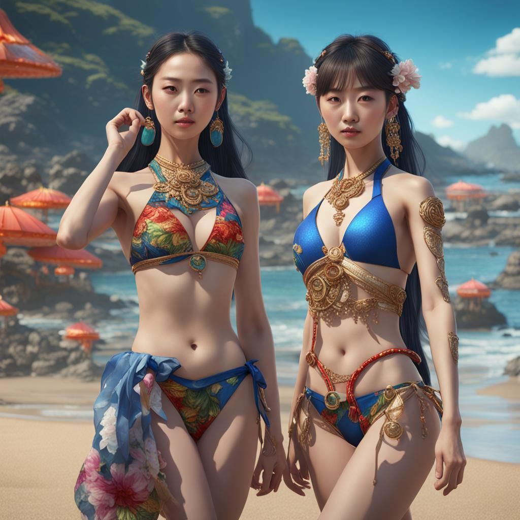 Two Women on a Beach: Fantasy Concept Art