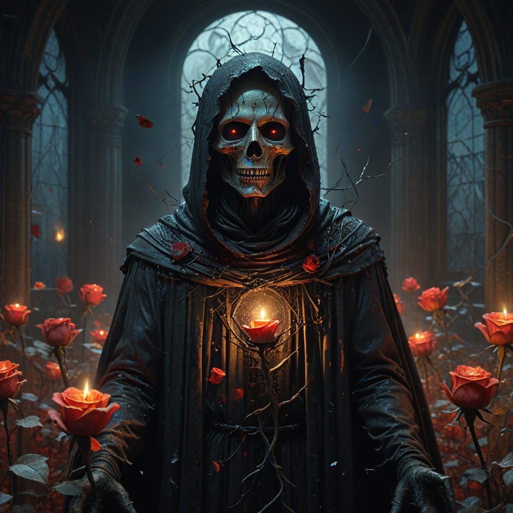 Saint Revenant Emerging from Roses: Gothic Surrealism