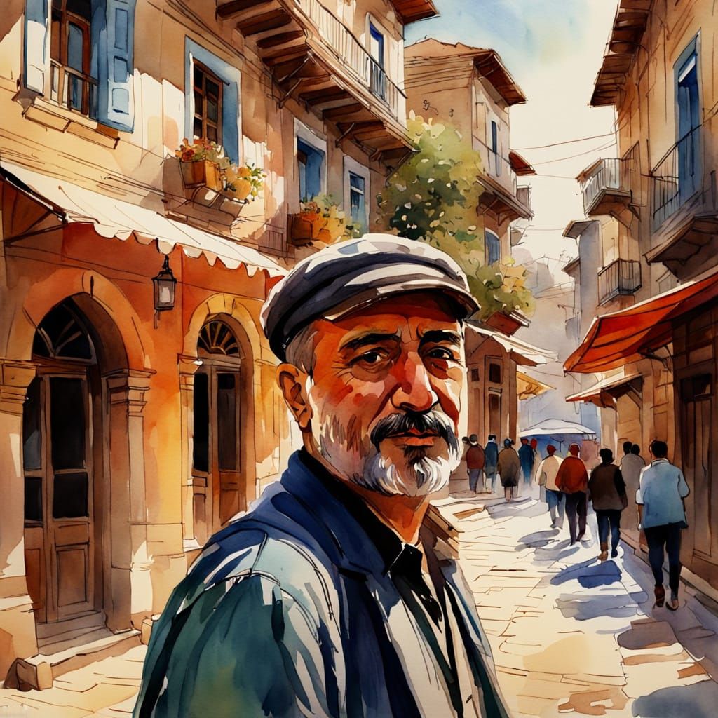 Turkish Impressionist Watercolor Sketch with Vibrant Colors