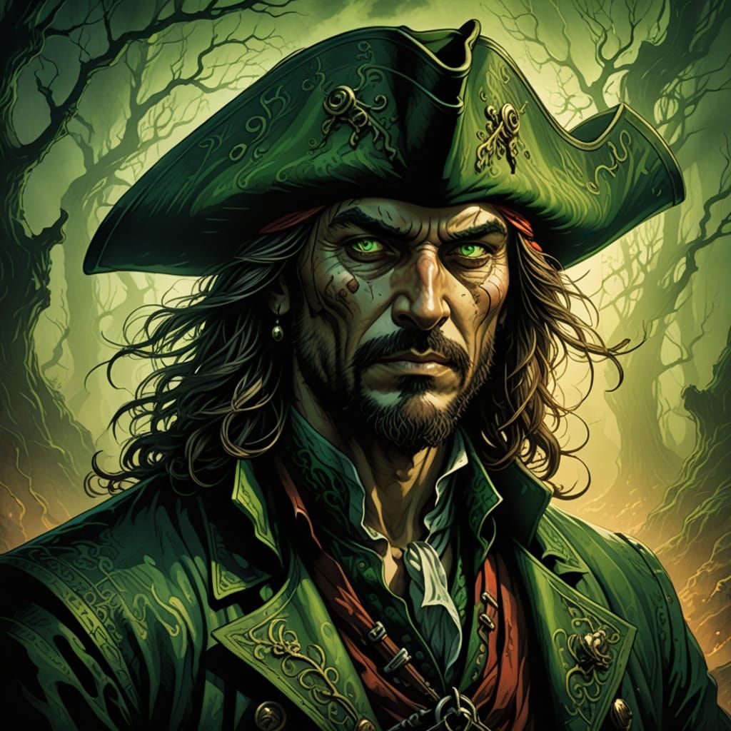 Baroque Pirate Portrait in Red Coat and Hat