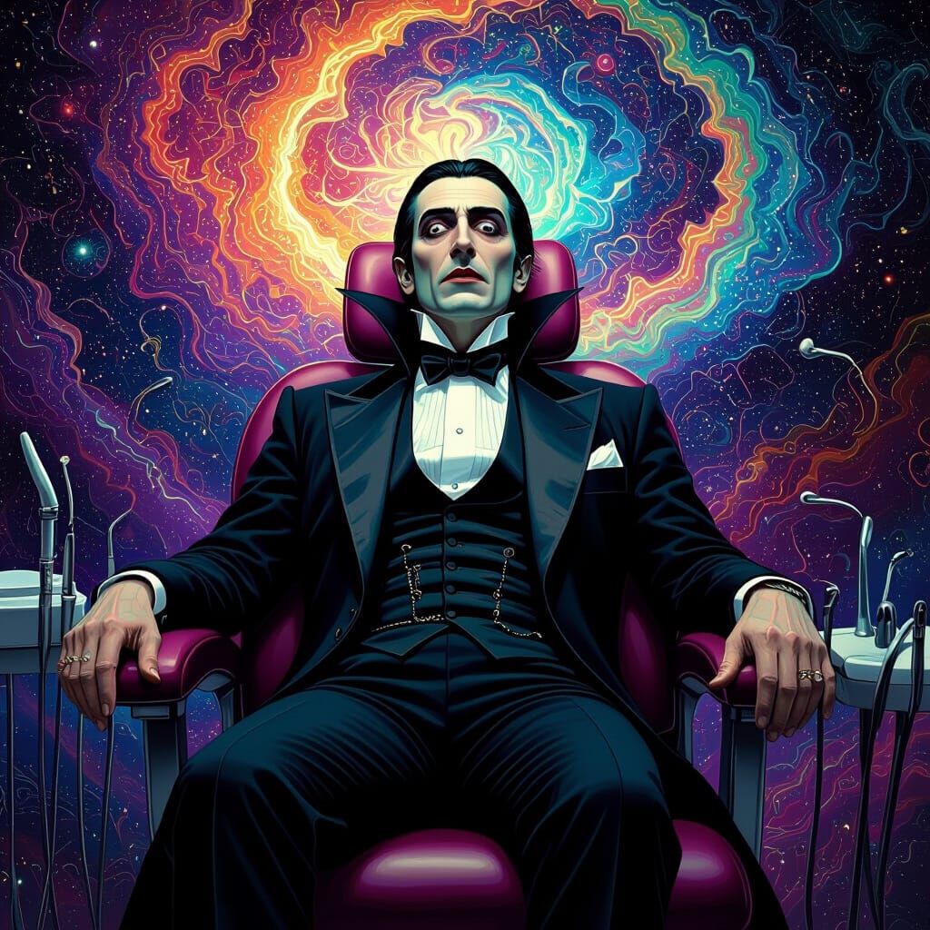 Terrified Dracula at Dentist in Astral Setting