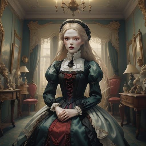 Large Dolls Play With Victorian Dolls in Vibrant Oil Paintin...