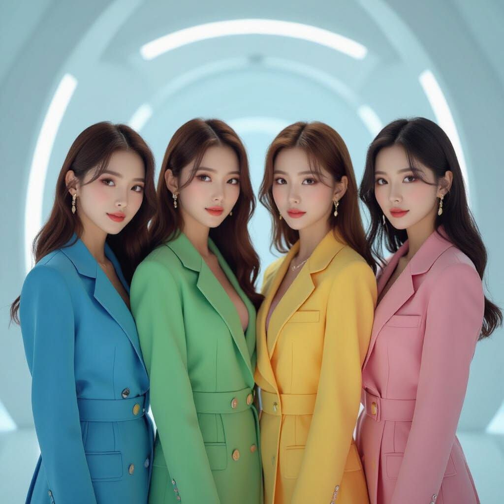 K-Pop Girl Group Lumina Posing in Modern Setting