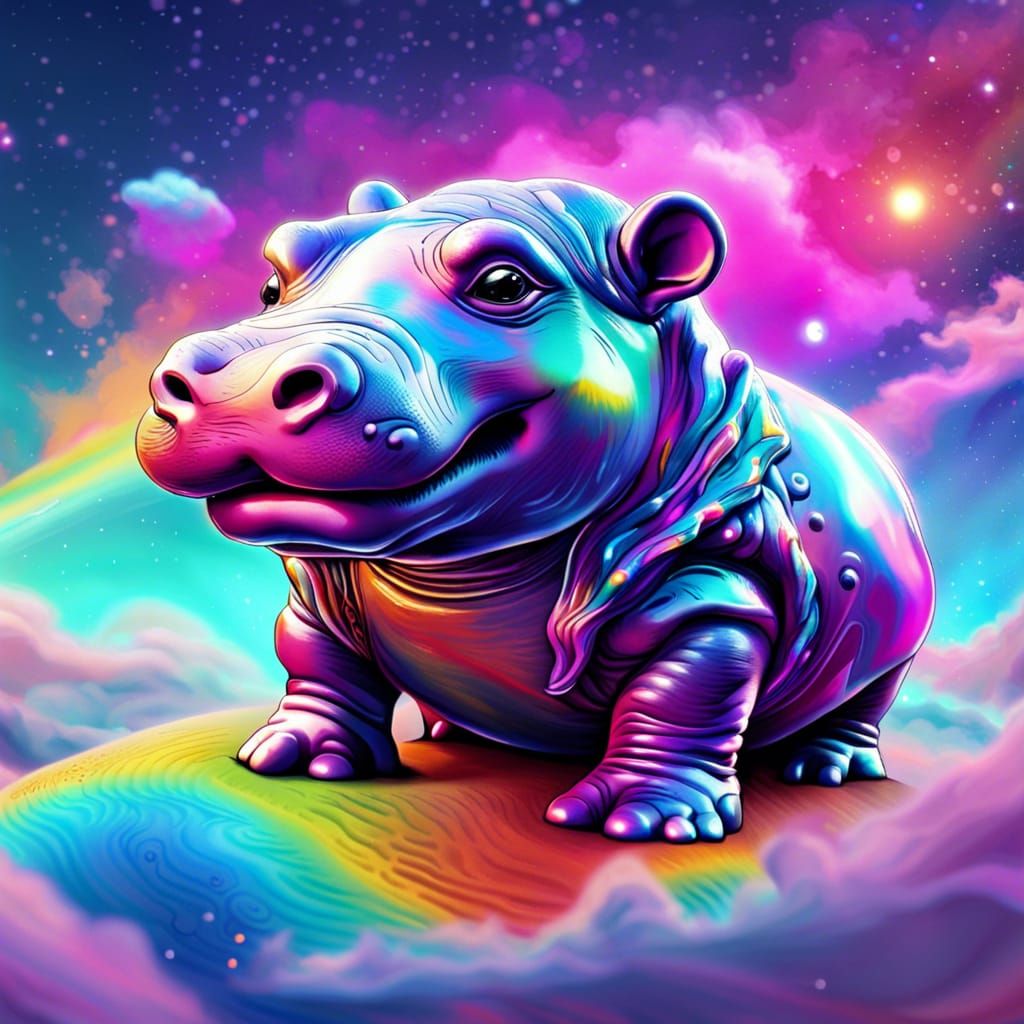 Psychedelic Alien Hippo in Galactic Swag